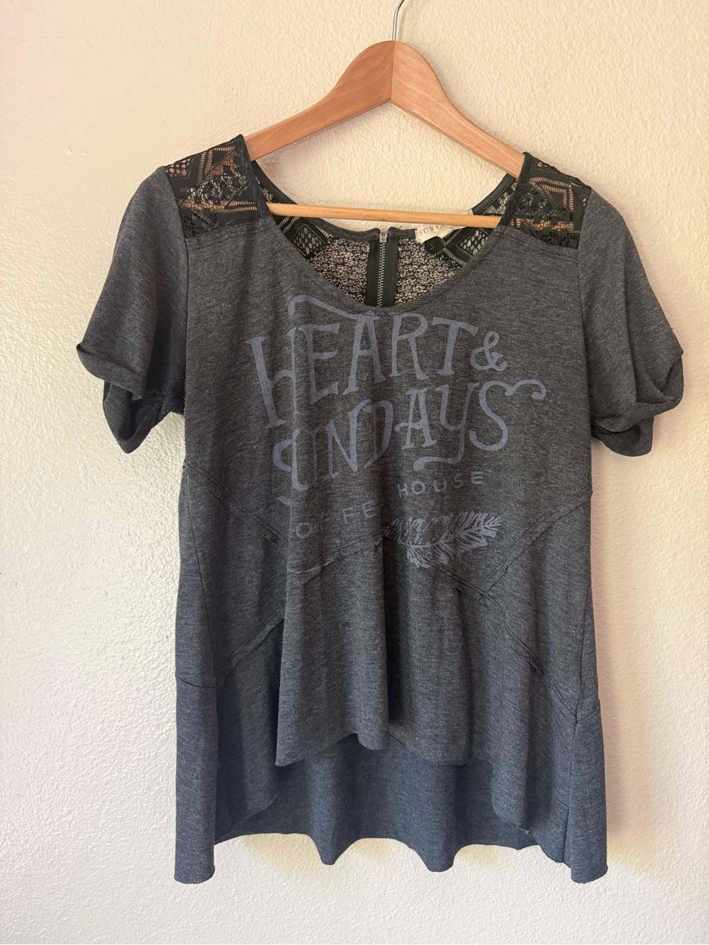 ❇️Scrapbook Charcoal Lace-Trim Graphic Short Sleeve Tee 2 for $22❇️